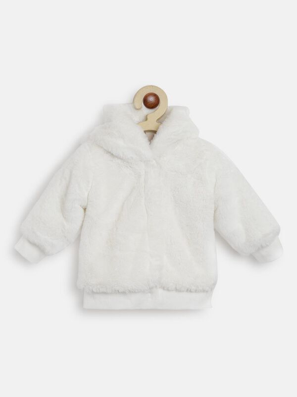 Hooded Faux Fur Cardigan -White image number null